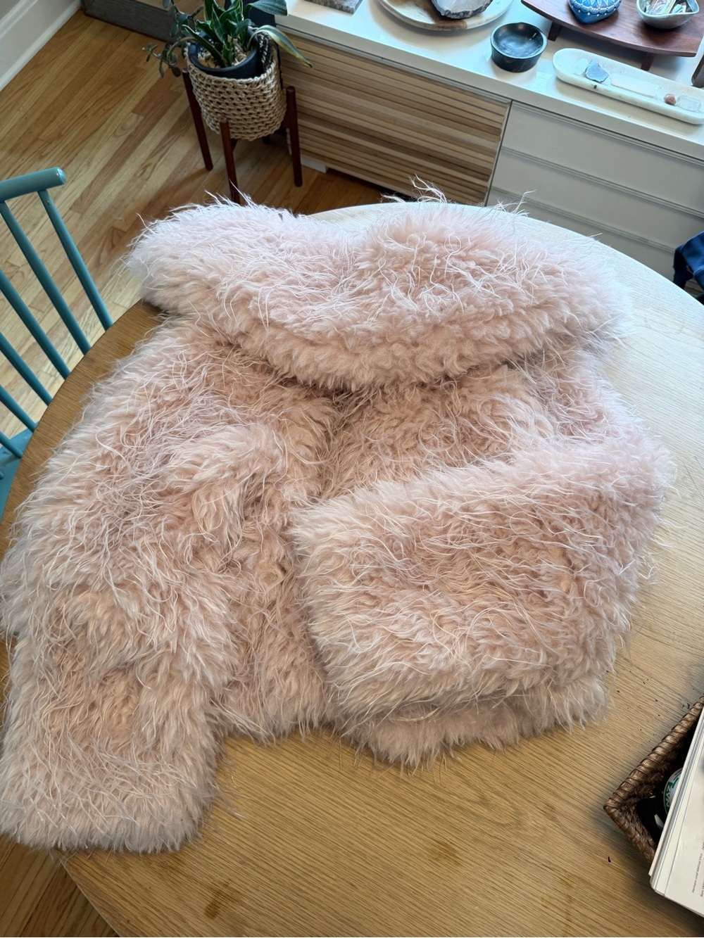 Free People Moonlight Faux Fur Jacket Soft Dusty Pink with pockets size M - Picture 5 of 10